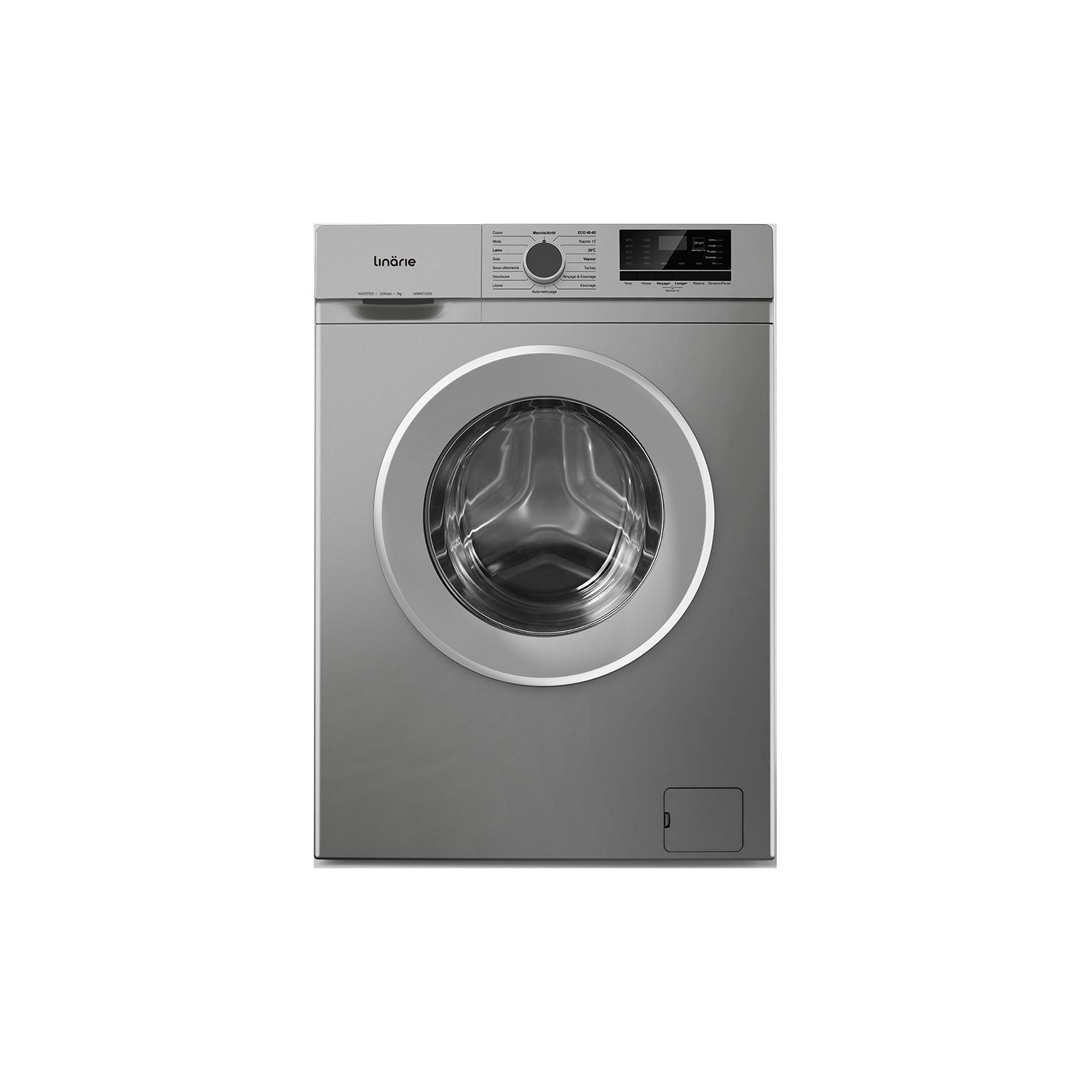 Lave-linge hublot Linarie LKWM712SS Silver 7kg 1200 tours moteur induction 15 programmes Classe A