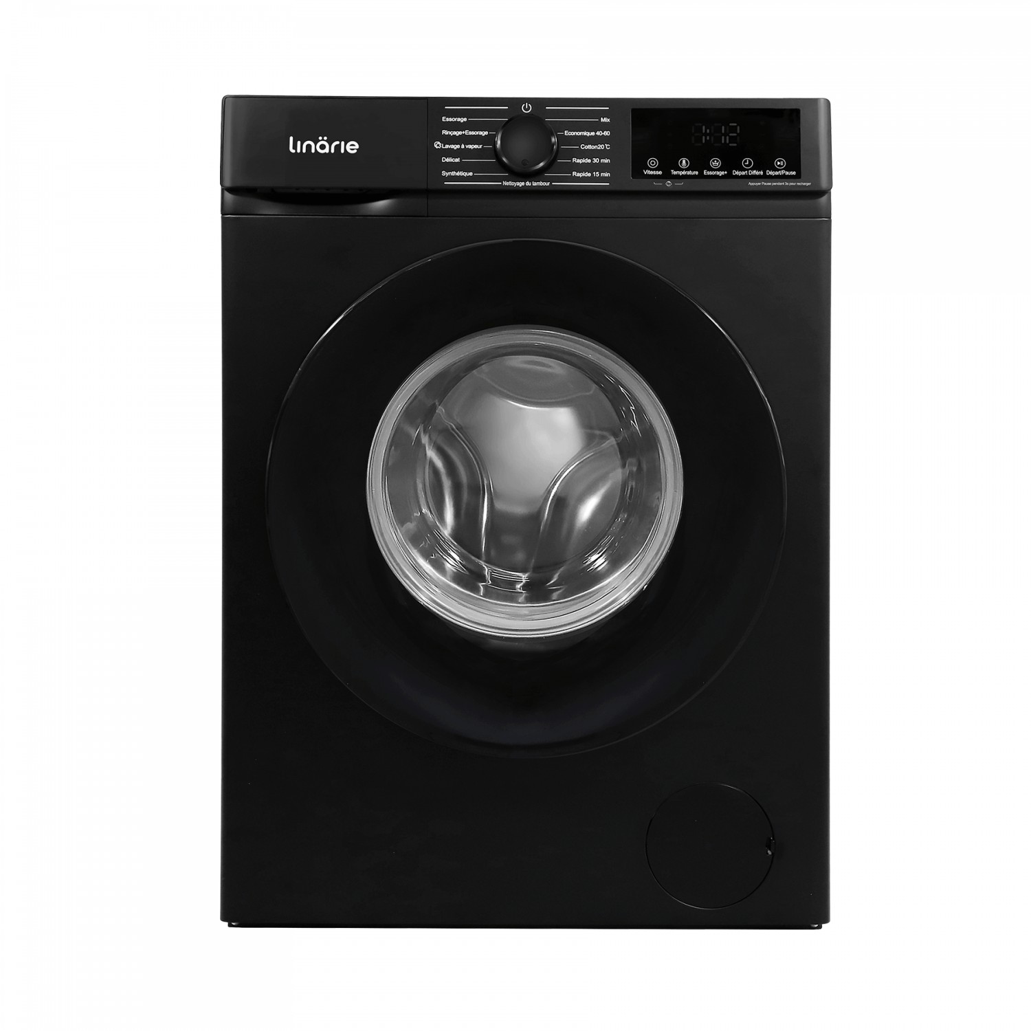 Lave-linge hublot Linarie LJWM612ABK Orsan Noir 6kg 1200 tours moteur induction 11 programmes & vapeur Classe A