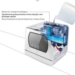 Mini lave-vaisselle ultra compact porte en verre, Hermitlux HMX-DW03,  réservoir d'eau 5 L, 4 couverts