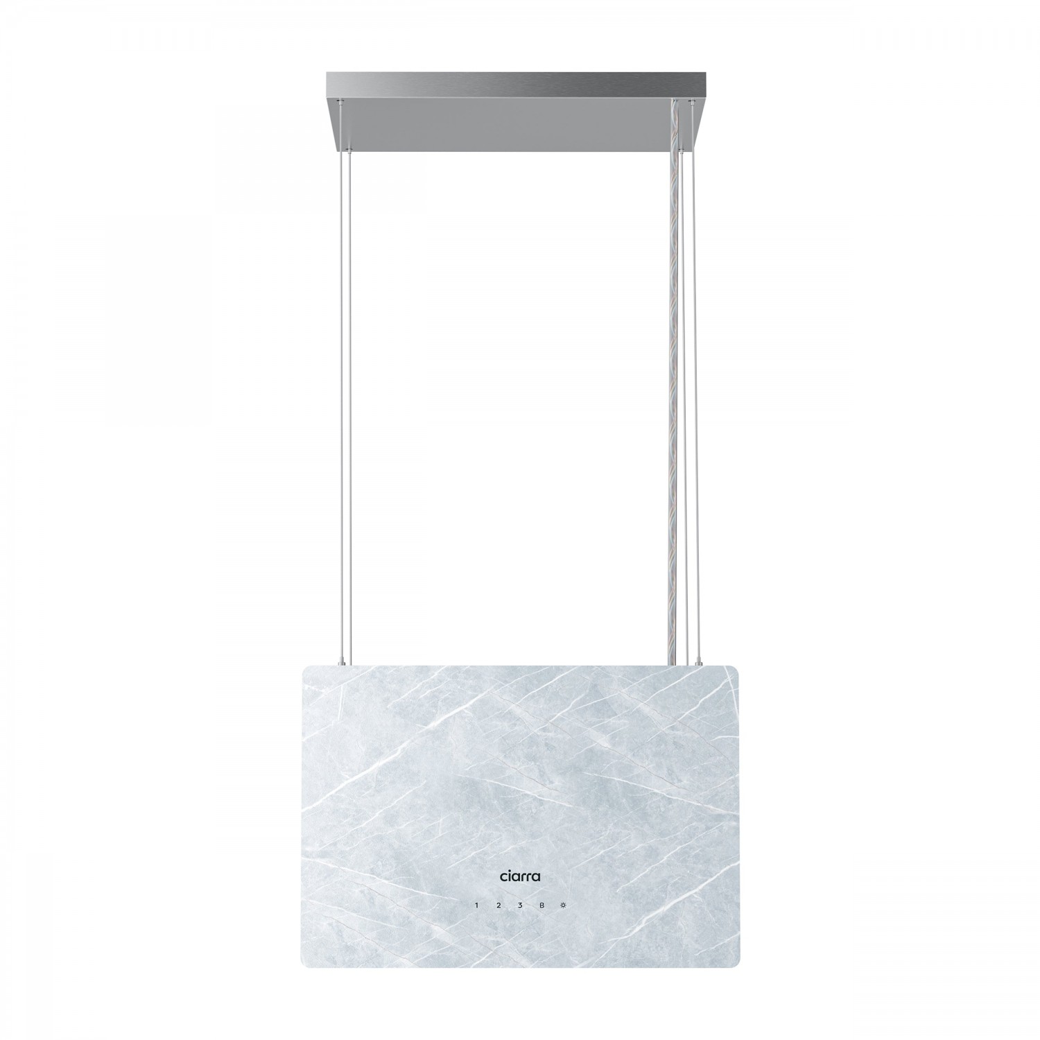 Ciarra Pinnacle Hotte Aspirante îlot CBCW4850-OW en Verre 48 cm en Marbre Ivory Mist 700m³/h