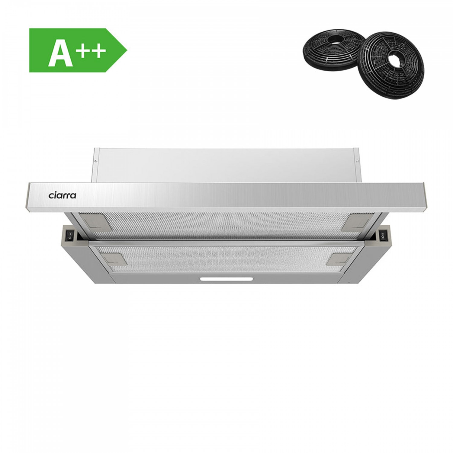 Ciarra CBCS6906D-OW Hotte tiroir téléscopique 60cm 370m³/h Classe A++ Inox