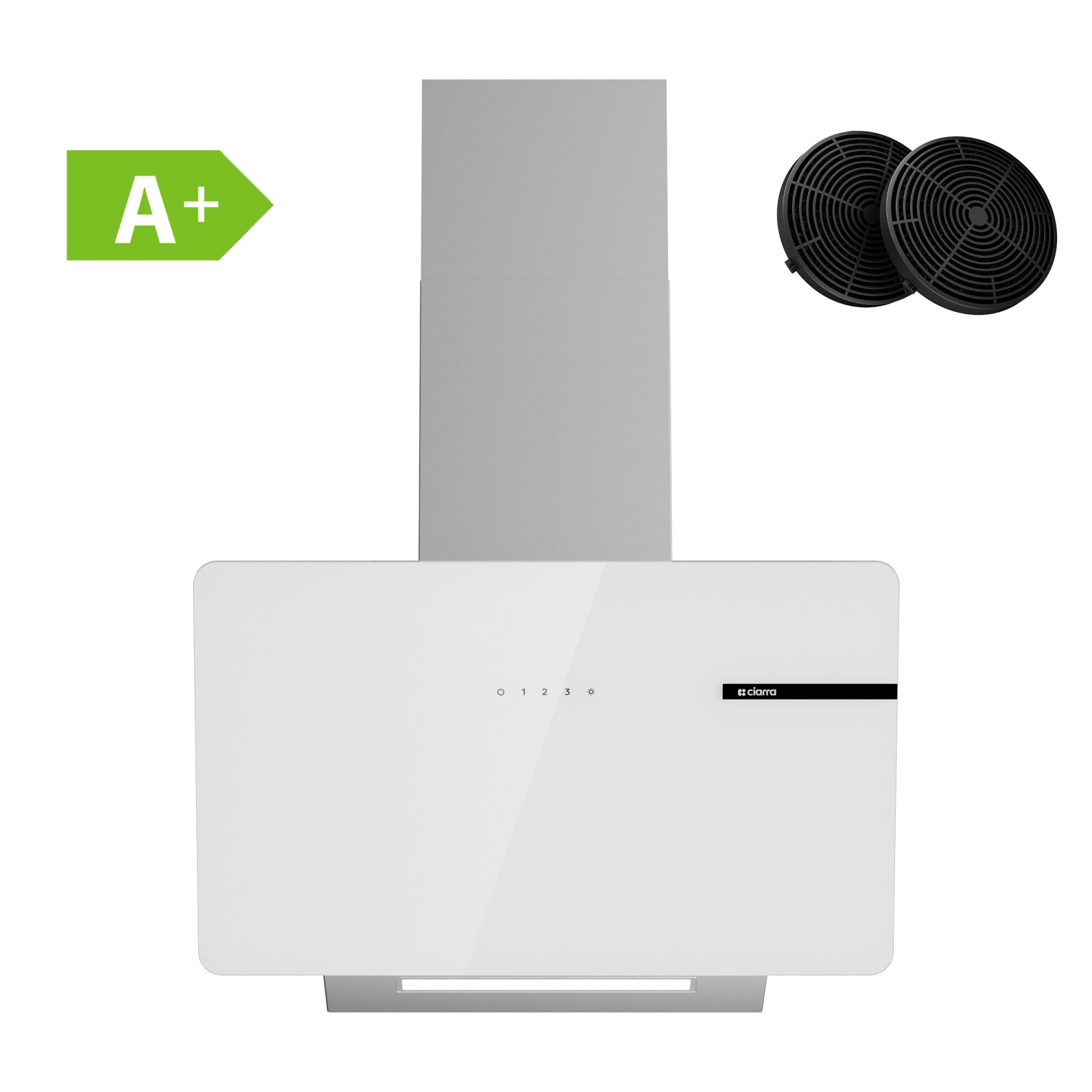 Ciarra Hotte Aspirante Blanche CBCS6765B-OW Hotte Murale Inclinée Decorative 60cm avec Commandes Tactiles et Éclairage LED
