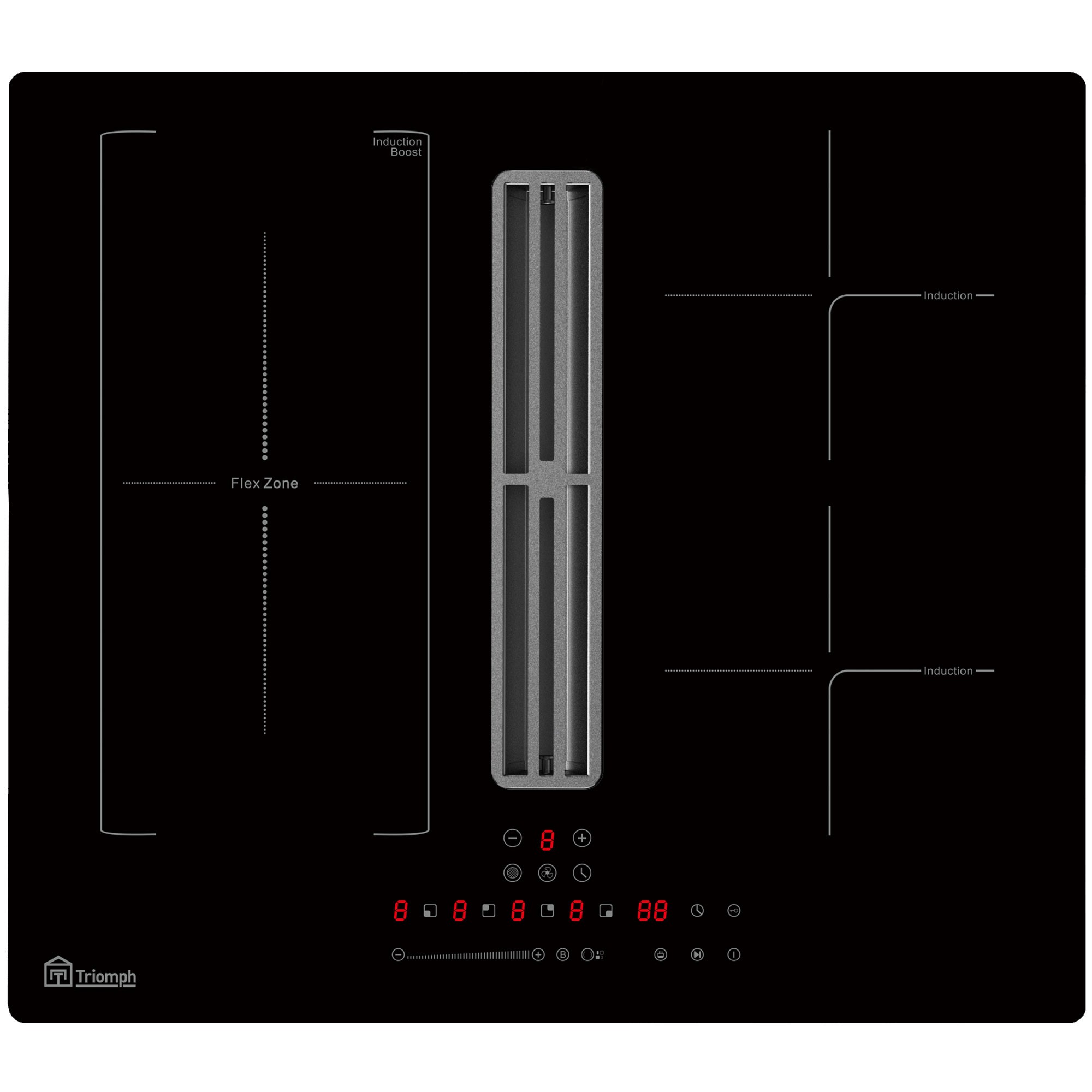 Plaque de cuisson induction Triomph TRCPIDA6000B avec hotte intégrée 60cm 2 zones + 1 flexizone