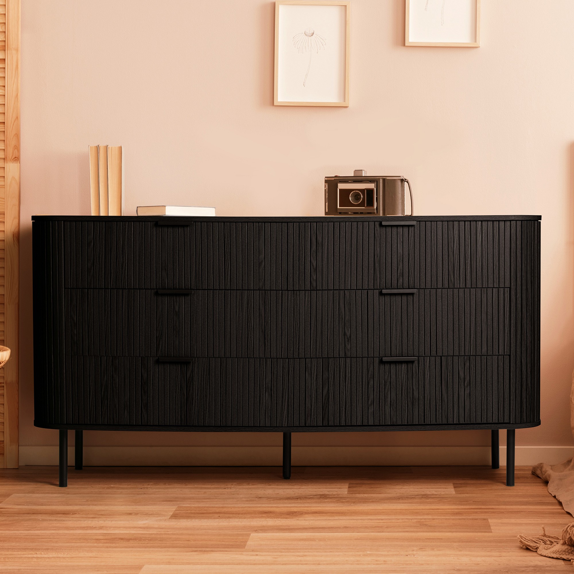 Commode 6 tiroirs Callix UH11114 MDF lattes coloris Noir